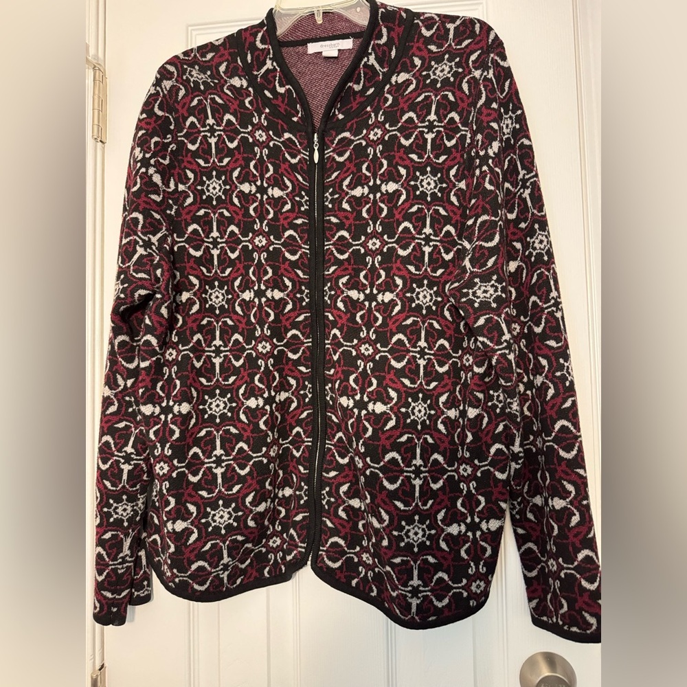 Dressbarn Black and Red Full Zip Sweater